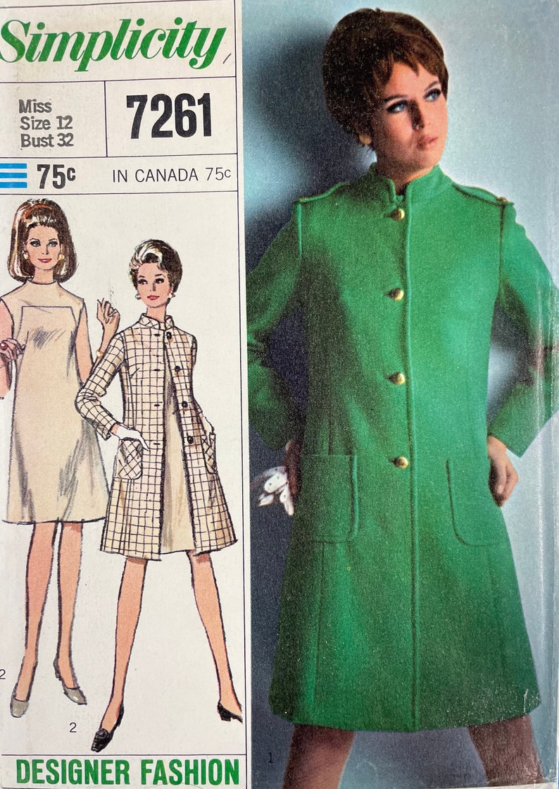 Simplicity 7261 UNCUT Vintage Sewing Pattern for Misses Coat and Dress Bust 32 Designer Fashion image 2