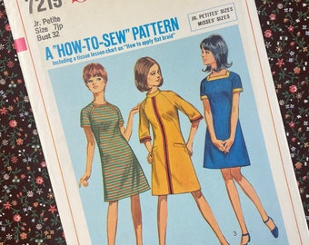 Simplicity 7219 UNCUT Vintage Sewing Pattern for Junior Petite Dress in Two Lengths Size 7JP Bust 32