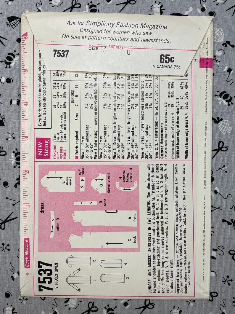 Simplicity 7537 UNCUT Vintage Sewing Pattern for Misses Shirtdress in Two Lengths Size 12 image 4