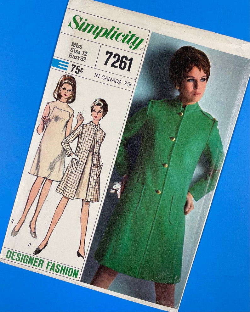 Simplicity 7261 UNCUT Vintage Sewing Pattern for Misses Coat and Dress Bust 32 Designer Fashion image 1