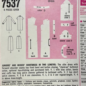 Simplicity 7537 UNCUT Vintage Sewing Pattern for Misses Shirtdress in Two Lengths Size 12 image 5