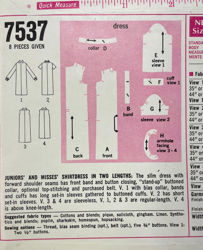 Simplicity 7537 UNCUT Vintage Sewing Pattern for Misses Shirtdress in Two Lengths Size 12 image 5