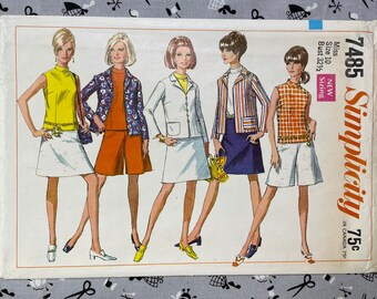 Simplicity 7485 UNCUT Vintage Sewing Pattern for Misses Jacket, Blouse, Skirt & Pantskirt Size 10