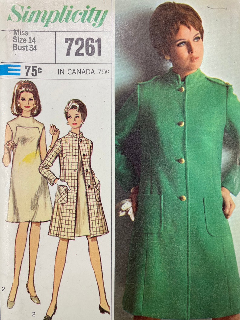 Simplicity 7261 UNCUT Vintage Sewing Pattern for Misses Coat and Dress Bust 34 Designer Fashion image 2