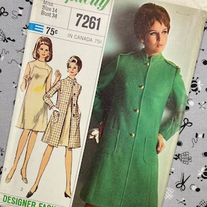 Simplicity 7261 UNCUT Vintage Sewing Pattern for Misses Coat and Dress Bust 34 Designer Fashion image 1