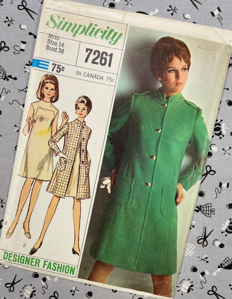 Simplicity 7261 UNCUT Vintage Sewing Pattern for Misses Coat and Dress Bust 34 Designer Fashion image 1