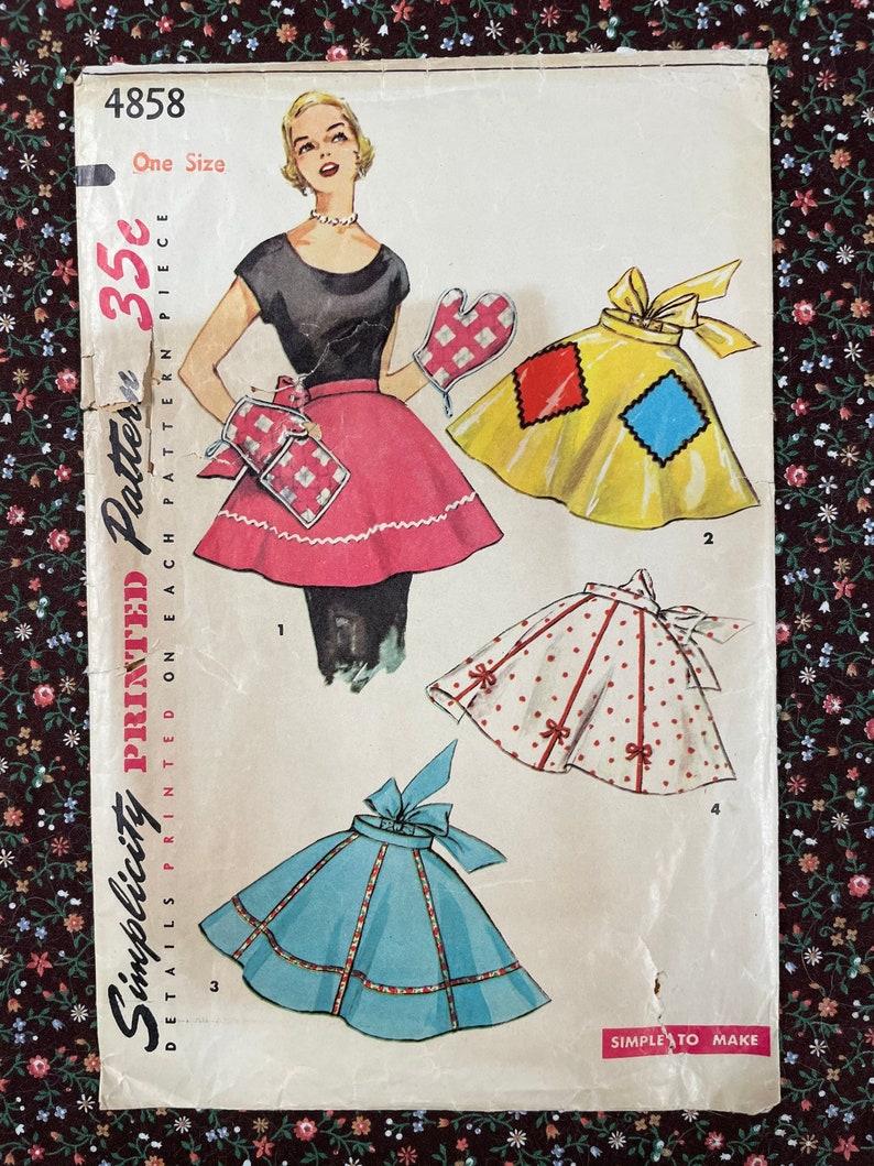 Simplicity 4858 COMPLETE Vintage Sewing Pattern for One Yard Apron & Matching Oven Mitt 1950s image 1