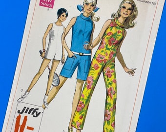 Patrón de costura vintage Simplicity 7647 sin cortar para mono de señoritas pequeñas en tres largos, talla 5JP, busto 31