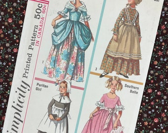 Simplicity 6205 UNCUT Vintage Sewing Pattern for Girls Costumes Bust 26 Colonial, Frontier, Puritan, Southern Belle