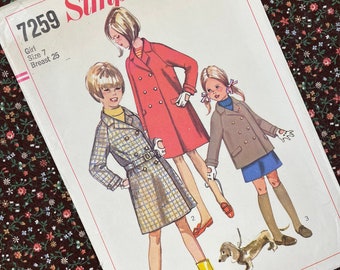 Simplicity 7259 UNCUT Vintage Sewing Pattern for Girls Coat or Jacket Size 7