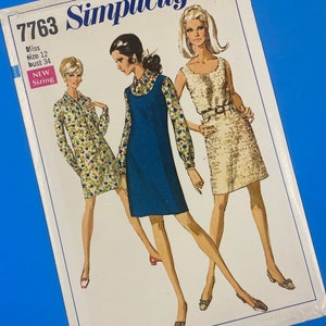 Simplicity 7763 UNCUT Vintage Sewing Pattern for Misses Dress or Jumper and Shirt-Dress Size 12
