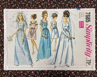 Simplicity 7685 UNCUT Vintage Sewing Pattern for Wedding or Bridesmaids Dress in Two Lengths Size 9 Juniors Bust 32”