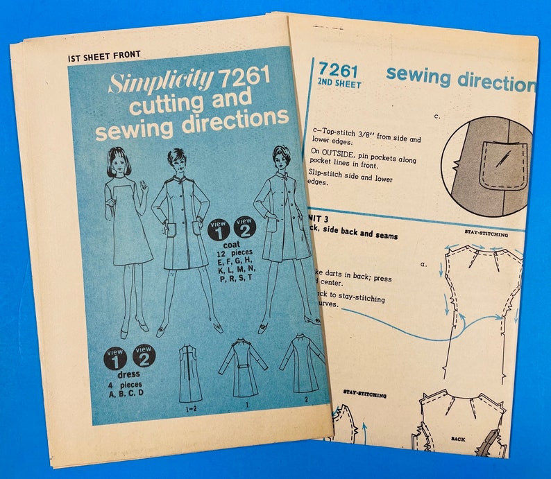 Simplicity 7261 UNCUT Vintage Sewing Pattern for Misses Coat and Dress Bust 32 Designer Fashion image 7