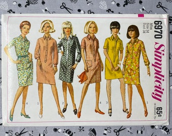 Simplicity 6970 UNCUT Vintage Sewing Pattern for Misses Shirt-Dress in Two Lengths Bust 34