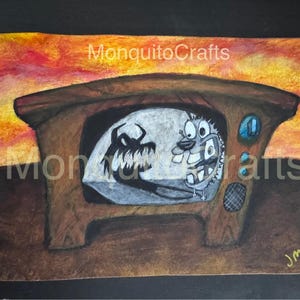 Framed Courage the Cowardly Dog Acrylic Painting