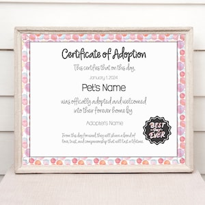 Dog Adoption Certificate Printable Pet Adoption Document Cat Adoption
