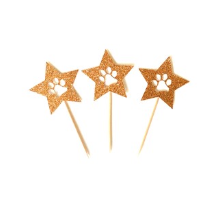 Dog Birthday Star and Paw Cupcake Toppers, Dog Birthday  or Gotcha Day Cake Topper, Puppy Adoption Party