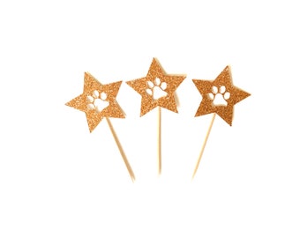 Dog Birthday Star and Paw Cupcake Toppers, Dog Birthday  or Gotcha Day Cake Topper, Puppy Adoption Party