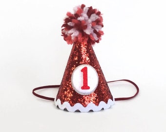 Red Glitter Custom Birthday Hat for a Pet, Mini Birthday Hat for a Dog or Cat, Gotcha Day Party Hat for Pets