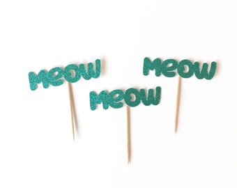 Cupcake Toppers for Cat Birthday Adoption or Gotcha Day Party, Cat Meow Cake Topper Decoration