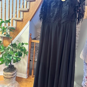 black lace dress with sleeves short Black Silk Short Sleeve Dress With Black Lace Details main image 0