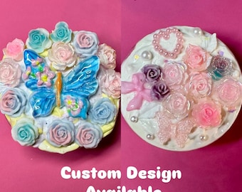 Pop Socket Decoden / Agarre para teléfono kawaii hecho a mano / Estética de mariposa y rosa / Diseño personalizado disponible
