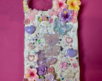 Enchanted Pastel Garden Decoden  Case – 3D Whipped Cream & Charms Design/Floral/blossom/flowers Free Pocket Hug with Every Case!