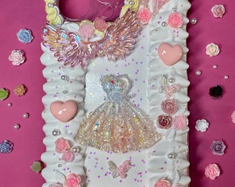 Custodia per telefono barocca pastello con ciondoli fosforescenti / Regalo di San Valentino/Regalo di compleanno