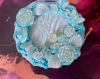 Specchio tascabile Decoden barocco blu – Personalizzabile / Realizzato a mano Specchio estetico Kawaii / Rose / Perle