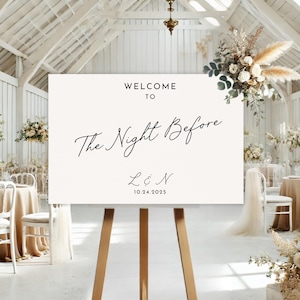 &quot;Die Nacht vor dem Schild, &quot;&quot;Rehearsal Modern&quot;&quot; Willkommensschild, modernes romantisches Willkommensschild, benutzerdefiniertes Schild, Boho-Hochzeitsdeko.&quot;