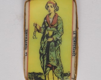 Studio Limoges Porcelain Yellow Rectangular Button Tarot Temperance