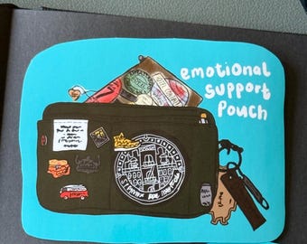 Emotional Support Pouch Vinyl Sticker, Stationery Pouch Sticker, Traveler’s Notebook Vinyl Sticker, Funny Stationery Support Sticker,