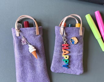 Vintage Wash Denim Purple Tiny Pen Tote for your Traveler’s Notebook, Purple Pocket Pen Pouch, Pen Pouch, Minamalist Pen Pouch,  Pen Holder