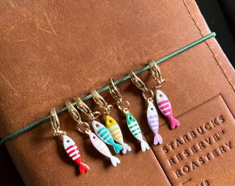 Tiny Fish Planner Charm, Sardine Planner Charm, 14k Plated Stainless Steel charm, Sardines Tiny Planner Charms for your Card size TN