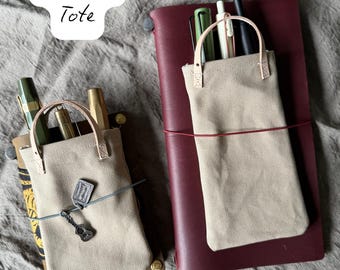 Khaki Tan Tiny Pen Tote for your Traveler’s Notebook, Pocket Pen Pouch,  Tiny Notebook Pen Pouch, Minamalist Pen Pouch, Asthetic Pen Holder