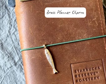 Brass Tiny Fish Planner Charm, Brass Sardine Charm for your Traveler’s Notebook, Brass Bass Charm, Vintage inspired Brass Fish Planner Charm
