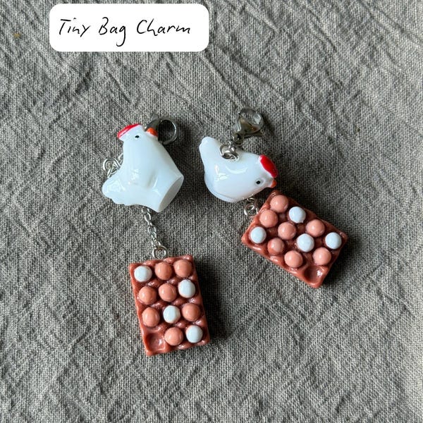Chicken and Eggs Tiny Bag Charm, Dozen Eggs Planner Charm, Hen Chicken Charm, Hen and Eggs Notebook charm, Farm Eggs Charm, Farm Chicken