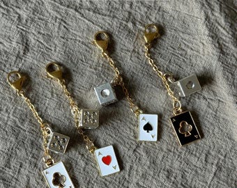 Ace Of Hearts Card Tiny Bag Charm, Ace of Spades Card Planner Charm, Ace of Clubs Card Charm, Playing Cards Notebook charm, Game Dice Charm
