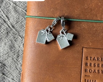 Breloque argent pour agenda sachet de thé, breloque thé, petit carnet de notes de thé, breloque sachet de thé, breloques thé planificateur pour carnet de voyage, breloque sachet de thé