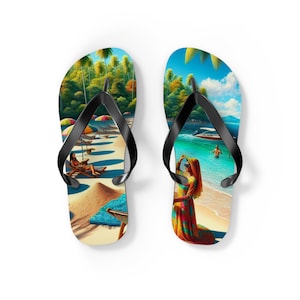 Tropical Paradise Flip Flops, Beach Sandals, Summer Footwear, Vacation Essentials, Holiday Accessories, Poolside Shoes
