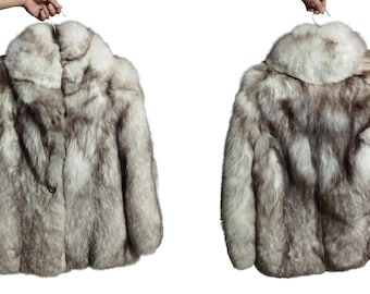 Vintage handgemaakte zilveren vossenbontjas met volledige huid | Zeldzaam antiek jack van echt vossenbont | Luxe winterjas met statement | Oude Hollywood-glamour