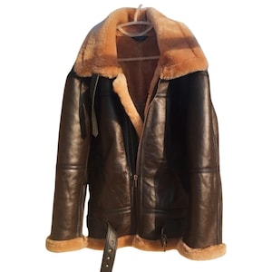 Premium Shearling Bomber Jacket – Genuine Sheepskin Aviator Coat, Handmade Pilot Jacket – Winter Military Leather Outerwear