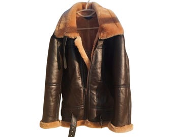Giubbotto bomber in vera pelle di montone – Cappotto da aviatore in vera pelle di pecora, capospalla militare in pelle da pilota fatto a mano