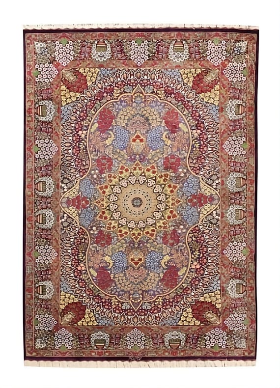 Persian Qum Silk Rug, Museum Quality 7x4 Authentic Hand-Knotted Masterpiece | Collector’s Fine Art Carpet KPSI 700+