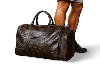 Genuine Leather Duffle Bag for Men | Travel Weekender Large Carrying | Handmade Gifts • Personalised Gym Bag