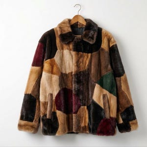 Handmade Patchwork Real Mink Bomber Jacket | Genuine Multi-Color Luxury Fur Coat, Vintage Style, Unique Colorful Fur Outerwear, Premium Gift