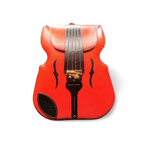 Bolso de cuero rojo, mochila con forma de violín, bolso único y llamativo, regalo artístico para amantes de la música y la moda. Cuero de primera calidad hecho a mano.