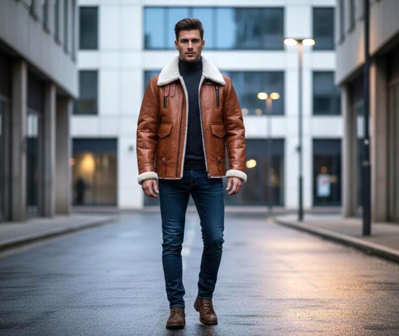 Vera pelle di montone bomber: giacca da aviatore trucker – cappotto da pilota invernale da uomo in pelliccia di montone fatto a mano, regalo personalizzato per lui immagine 8