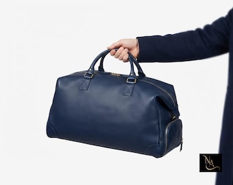 Luxury Leather Duffle Bag for Men & Women, Handmade Full Grain Travel Weekender Bag, Premium Carry On Gym Overnight Bag Gift