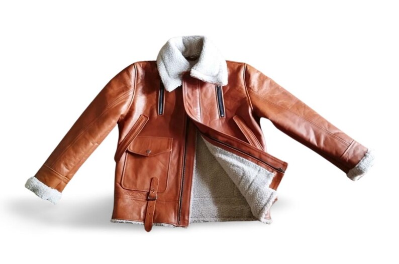 Vera pelle di montone bomber: giacca da aviatore trucker – cappotto da pilota invernale da uomo in pelliccia di montone fatto a mano, regalo personalizzato per lui immagine 5